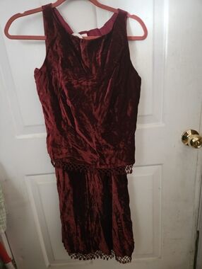 Velvet Two-Piece Dress Set in Deep Wine